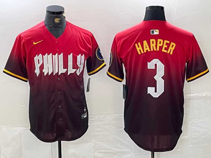 Mens Philadelphia Phillies #3 Bryce Harper Red 2024 City Cool Base Jersey